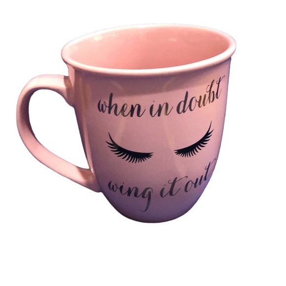 pink ceramic ‘when in doubt, wing it’  printed‎ coffee mug new - Picture 6 of 11